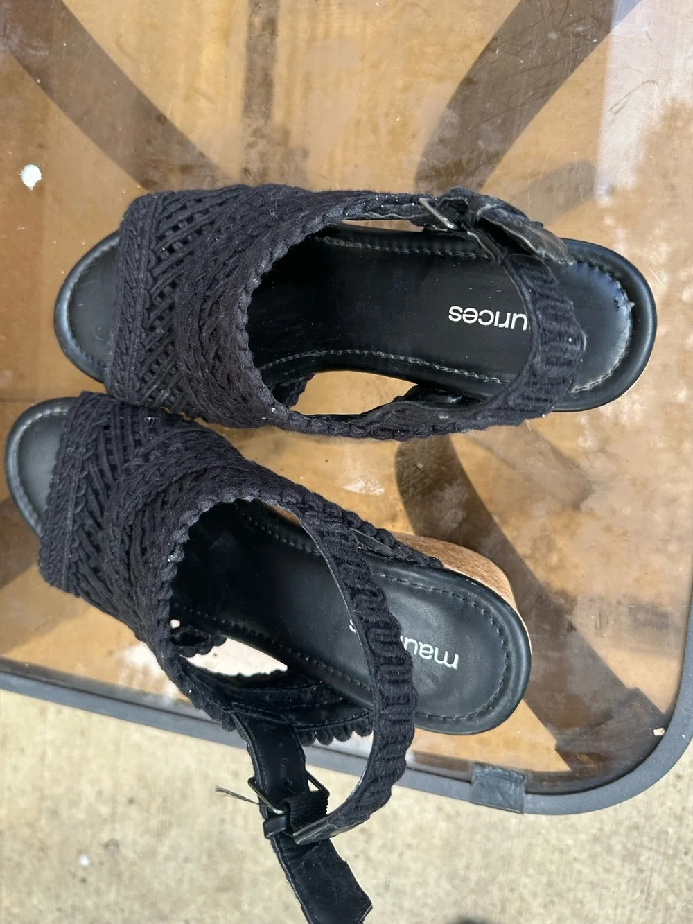 Maurice’s Women’s 9 Black Woven Cork Wedge Slingbacks